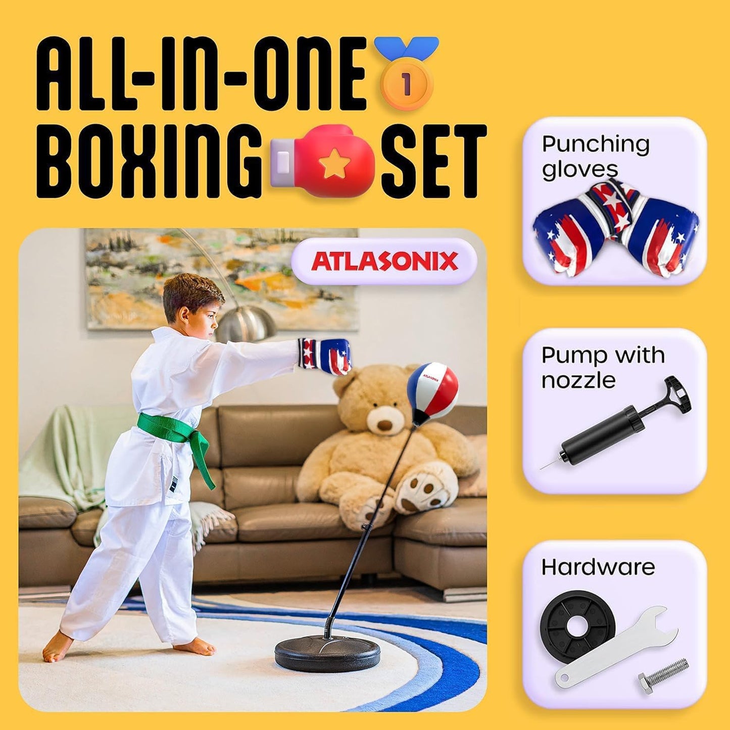 Standing Boxing Set with Gloves - Fun Karate Ninja Games